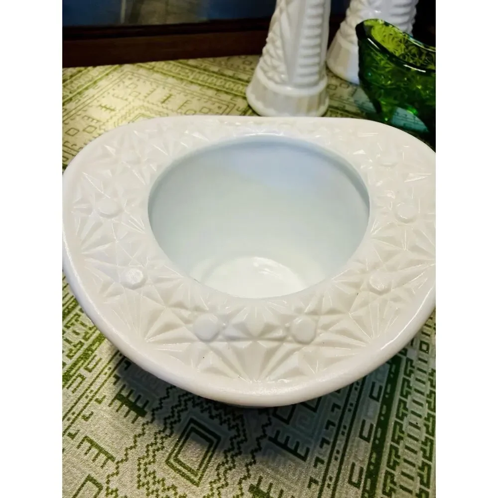 Vintage Milk Glass Top Hat Vase 4.5” Pressed Starburst Geometric Pattern